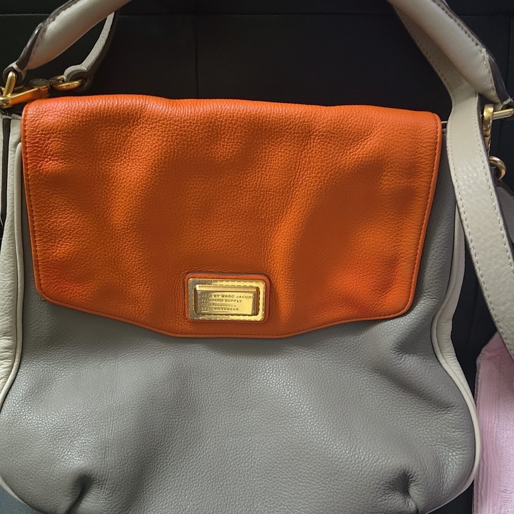 Marc Jacobs Orange and Gray Leather Shoulder Bag